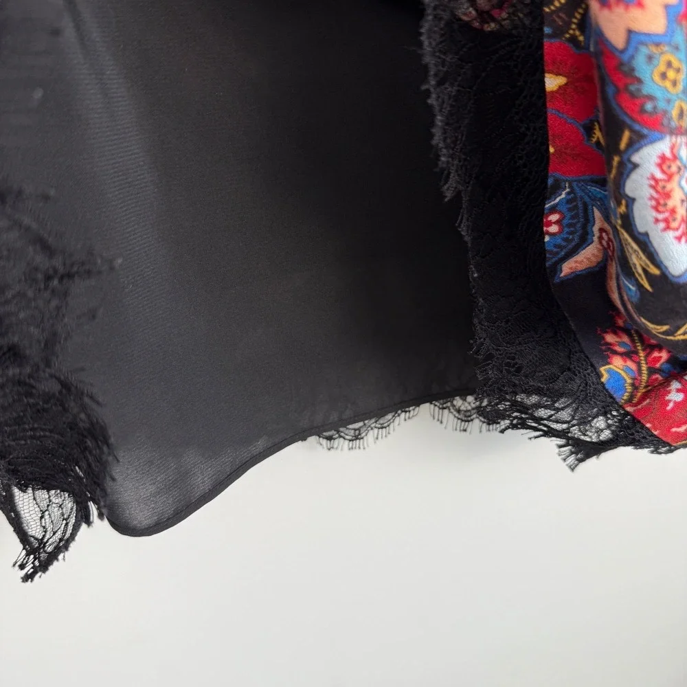 Alice + Olivia Lakita Floral Lace Trim Boho‎ Dress Black Multicolor Tiered Large - Picture 13 of 16